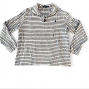 Polo Ralph Lauren Mens Large 1/4 Zip Sweater‎ Grey White Stripe Embroidered Logo